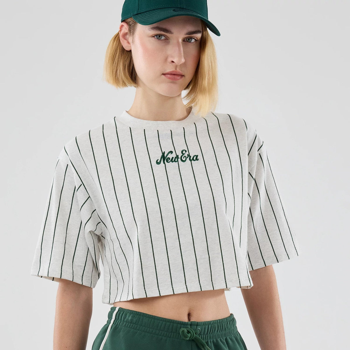 T-shirt Court à Rayures Femme New Era Gris