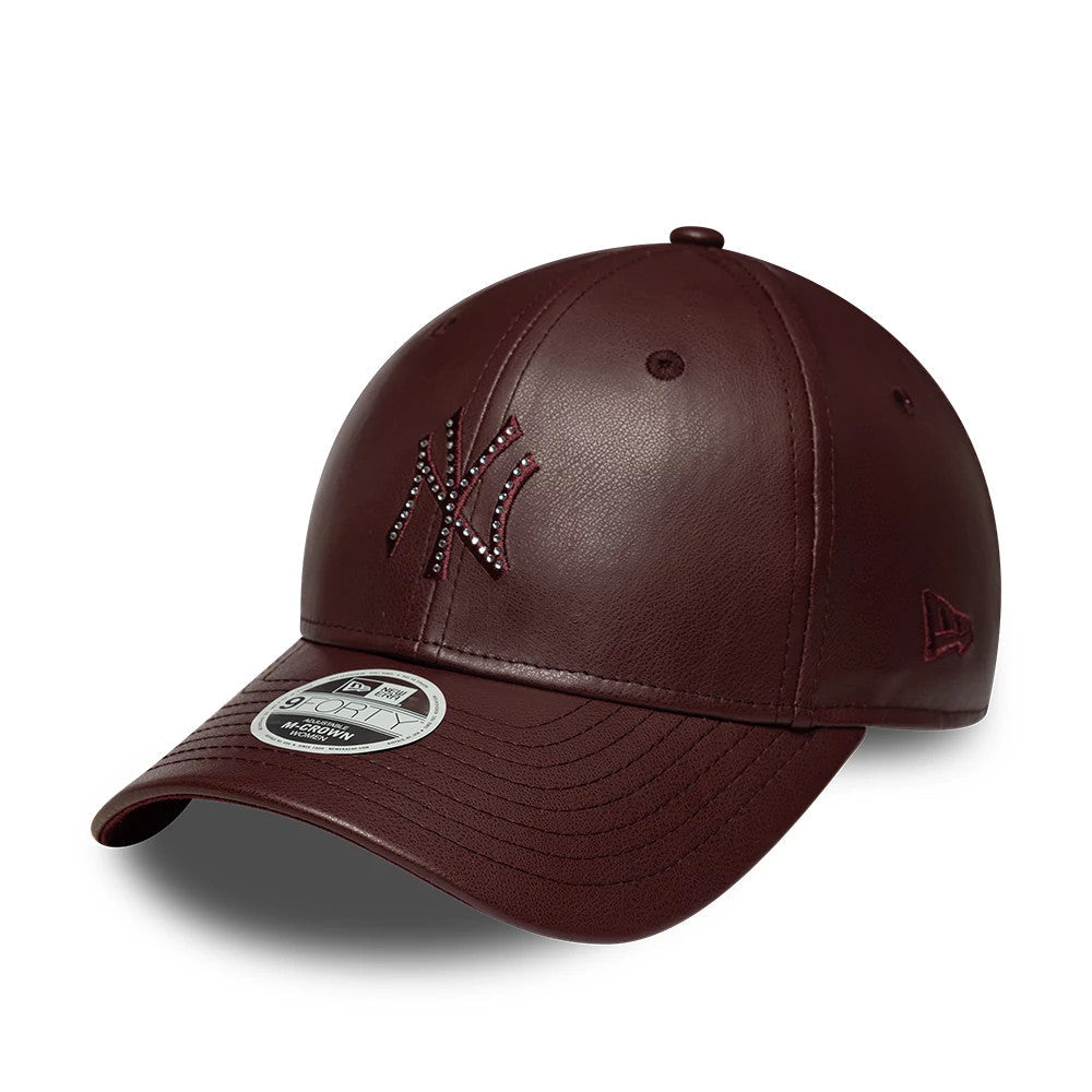 Casquette Femme 9FORTY M-Crown New York Yankees MLB Diamante PU Rouge foncé