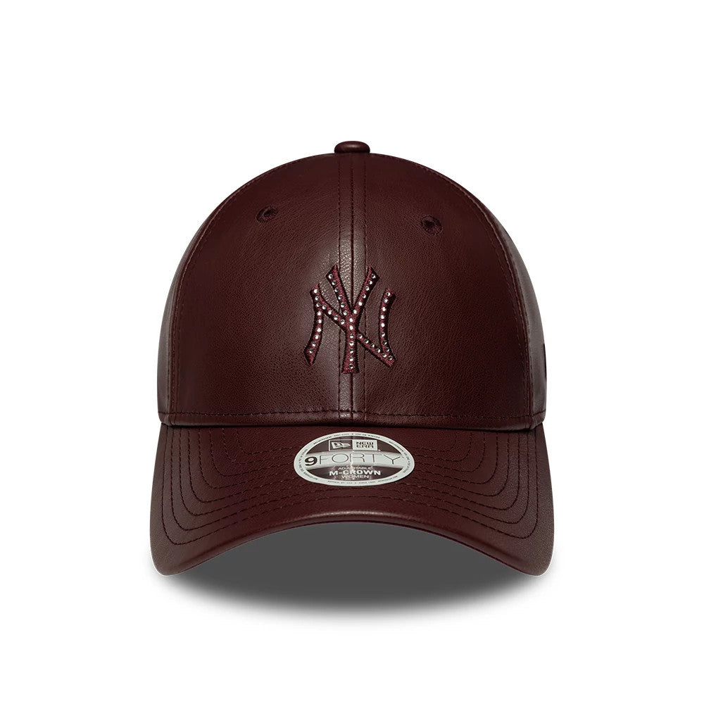Casquette Femme 9FORTY M-Crown New York Yankees MLB Diamante PU Rouge foncé