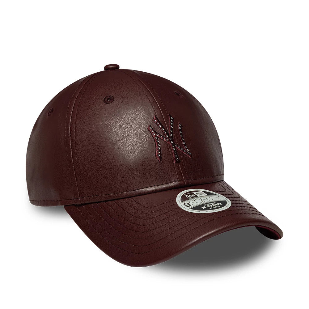 Casquette Femme 9FORTY M-Crown New York Yankees MLB Diamante PU Rouge foncé